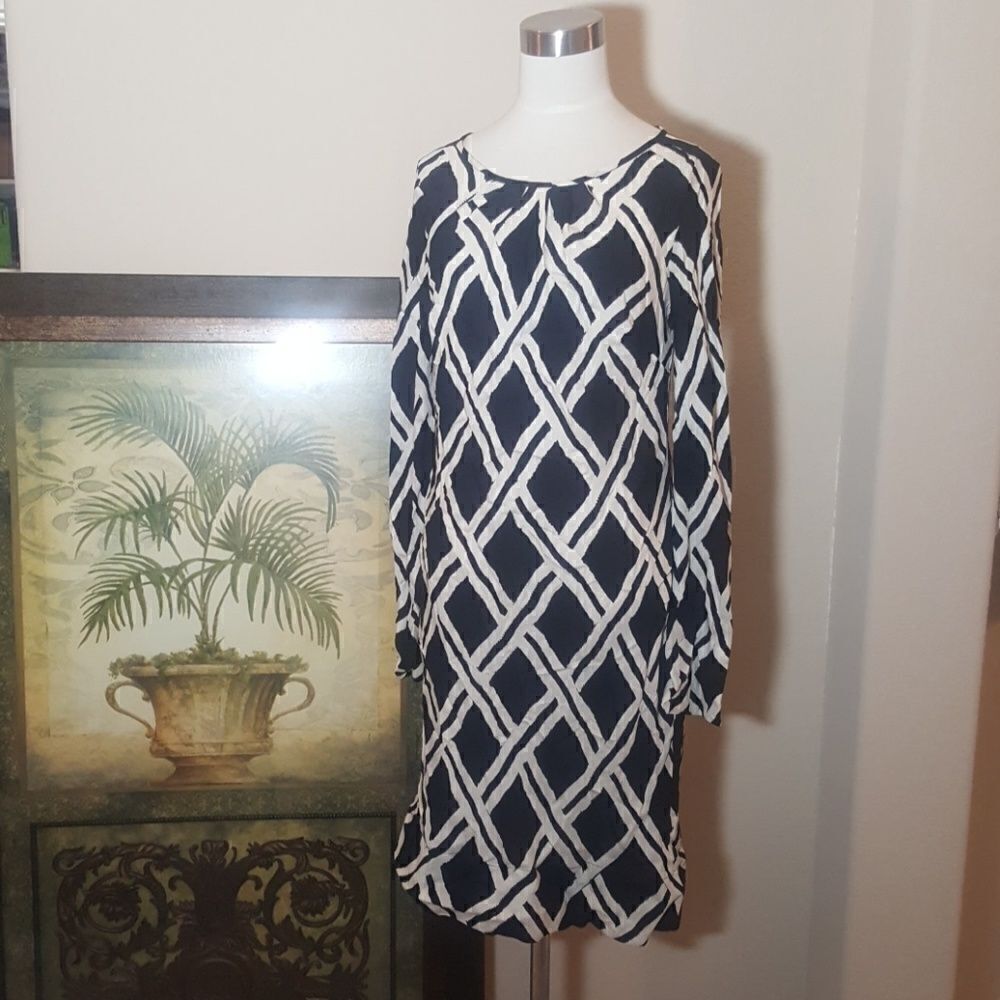 BANANA REPUBLIC‎ Black & Cream Silk Dress - Size 10